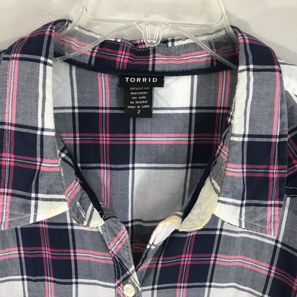 Torrid Plaid Cotton Button Down Shirt - Picture 2 of 6